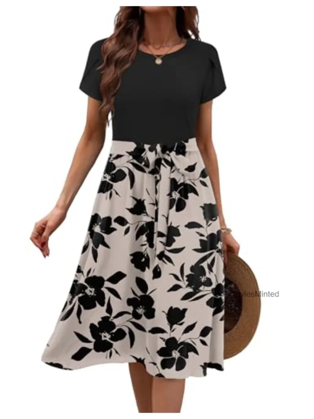 Floral Midi Dress with Pockets Short Sleeve Casual Summer